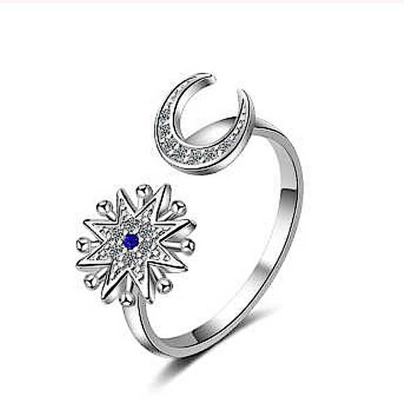 STERLING SILVER MOON & STAR RING ADJUSTABLE - Picture 7 of 7